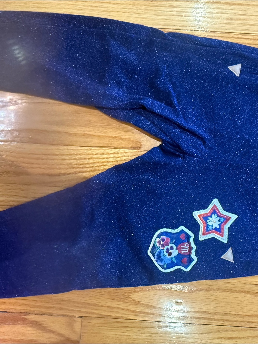 MonnaLisa Sparkle Navy Leggings with Star & Floral Patch Accents